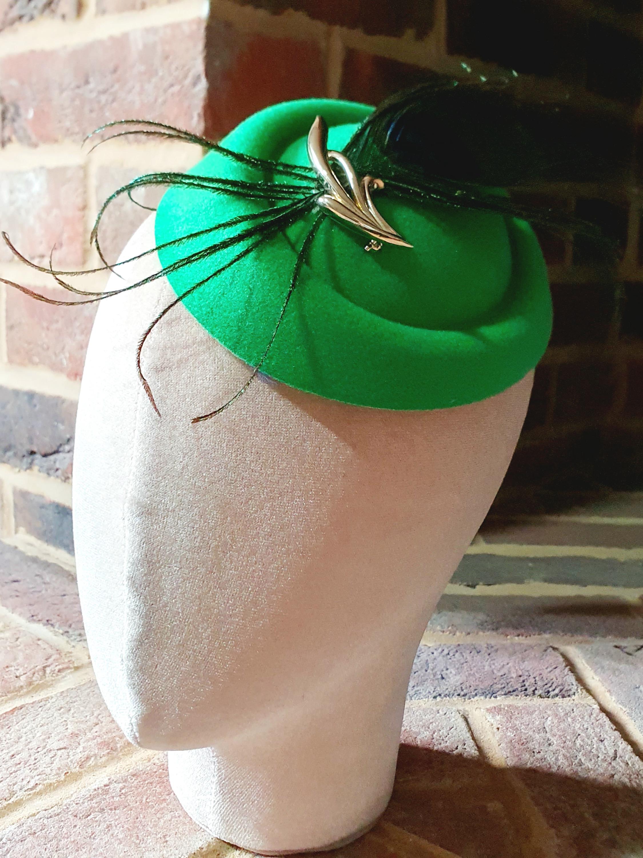 Vintage Green Pill Box Veil Fascinator Hat Jewelry races Steampunk peachbloom Vintage Pillbox Veil Hat, 1950s-60s Hat, Vintage Hat  main image 4