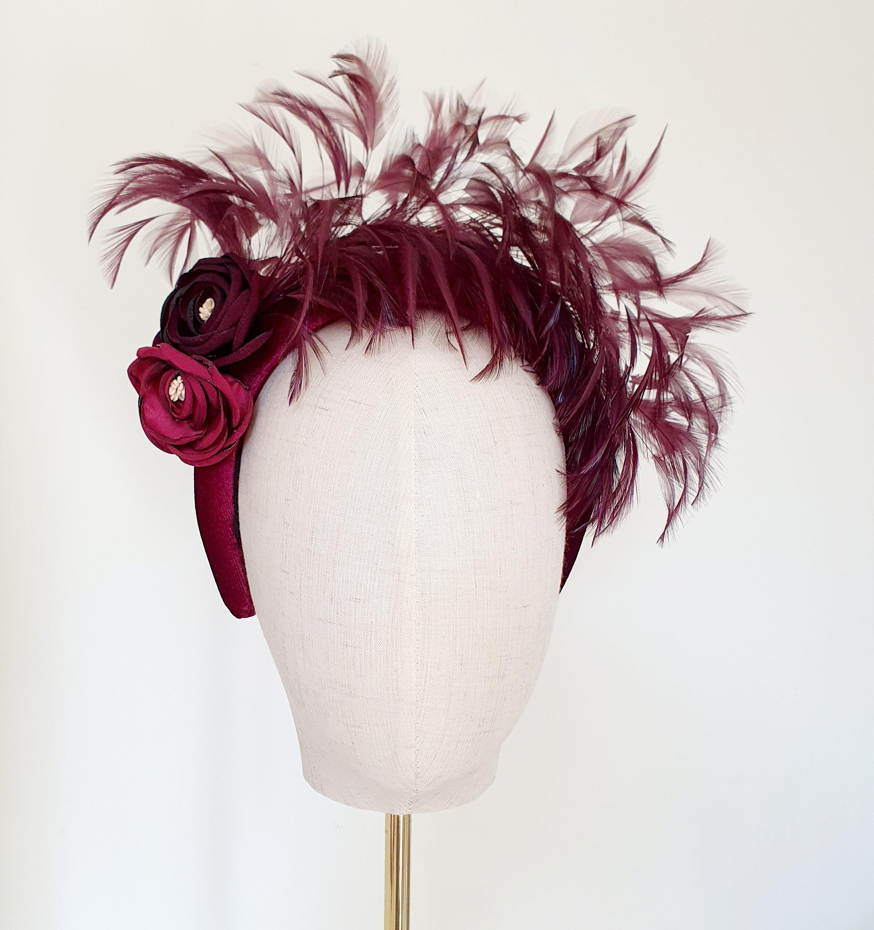 Burgundy beige black flower headband Fascinator choker necklace OOAK piece Burgundy Blush Wood Flower Bridal Hair Crown – Woodland  main image 3