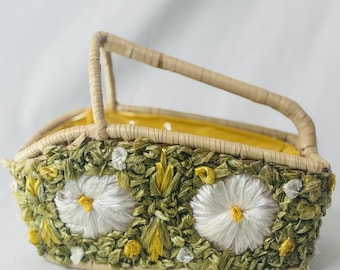 Vintage 1960er Jahre Gänseblümchen Raffia Korb auf den Philippinen