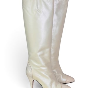Vintage 80's Italian Knee-high Pearlescent Leather & Snakeskin Stiletto Boots 6