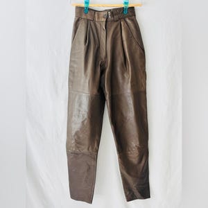 Vintage 80s Tannery West High Waisted Butter Soft Pleated Brown Leather Pants image 1