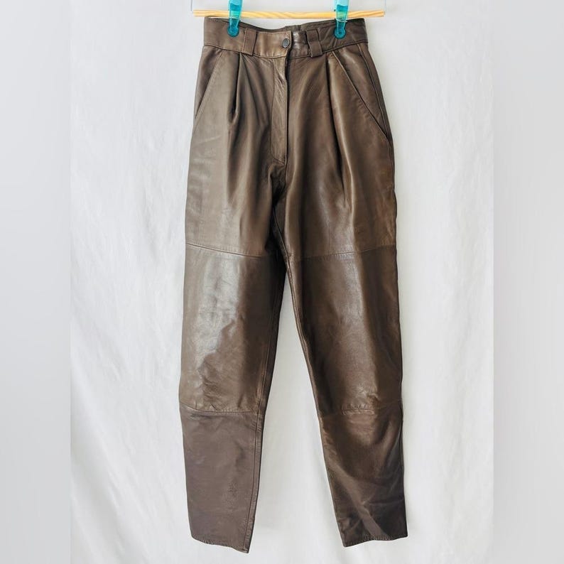 Vintage 80s Tannery West High Waisted Butter Soft Pleated Brown Leather Pants image 1
