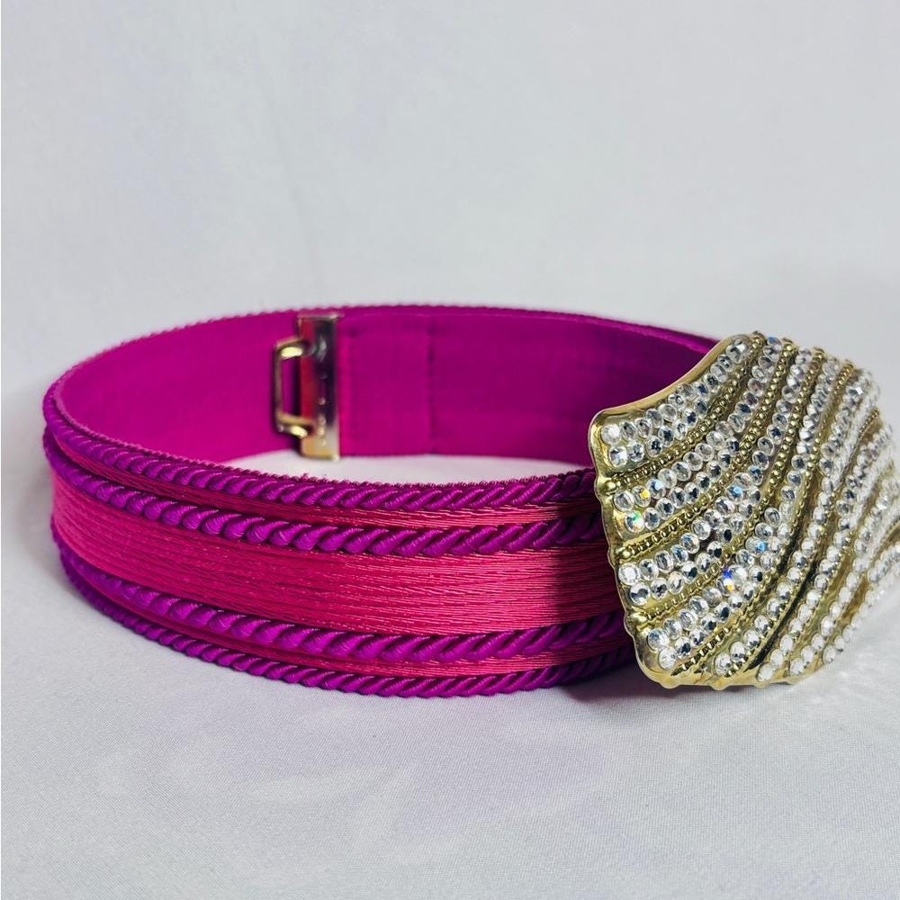 Vintage Gutos West Germany Purple Braided Rope & Rhinestone Belt S/M Vintage Gutos Wide Belt W. Germany Buckle Rope Cord Belt  main image 2