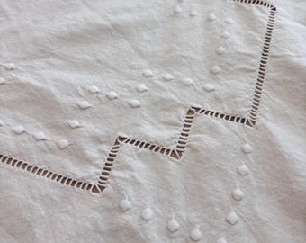 Antique French Pure Linen embroidered and Cutwork Flat Sheet