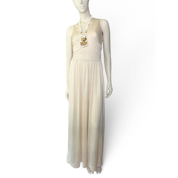 1970's Rodrigues Sleeveless Cream Maxi Halter Dress S