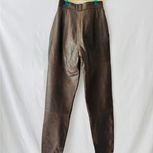 Vintage 80s Tannery West High Waisted Butter Soft Pleated Brown Leather Pants image 2
