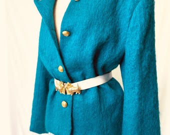 RARE Vintage 80’s Harris Wallace teal turquoise Mohair Teal Jacket
