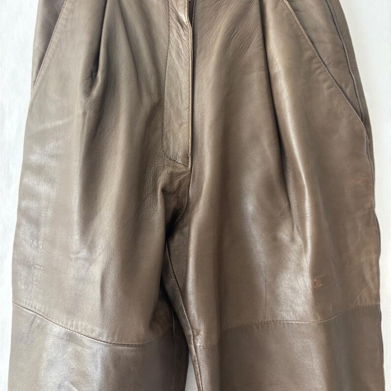 Vintage 80s Tannery West High Waisted Butter Soft Pleated Brown Leather Pants image 4