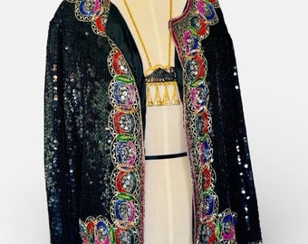 Embellished Black Jacket with Multicolor Accents