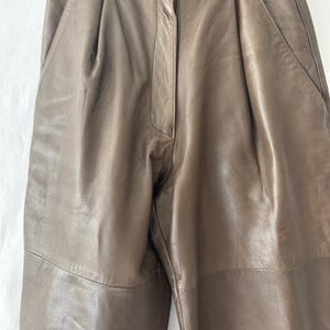 Vintage 80s Tannery West High Waisted Butter Soft Pleated Brown Leather Pants image 3