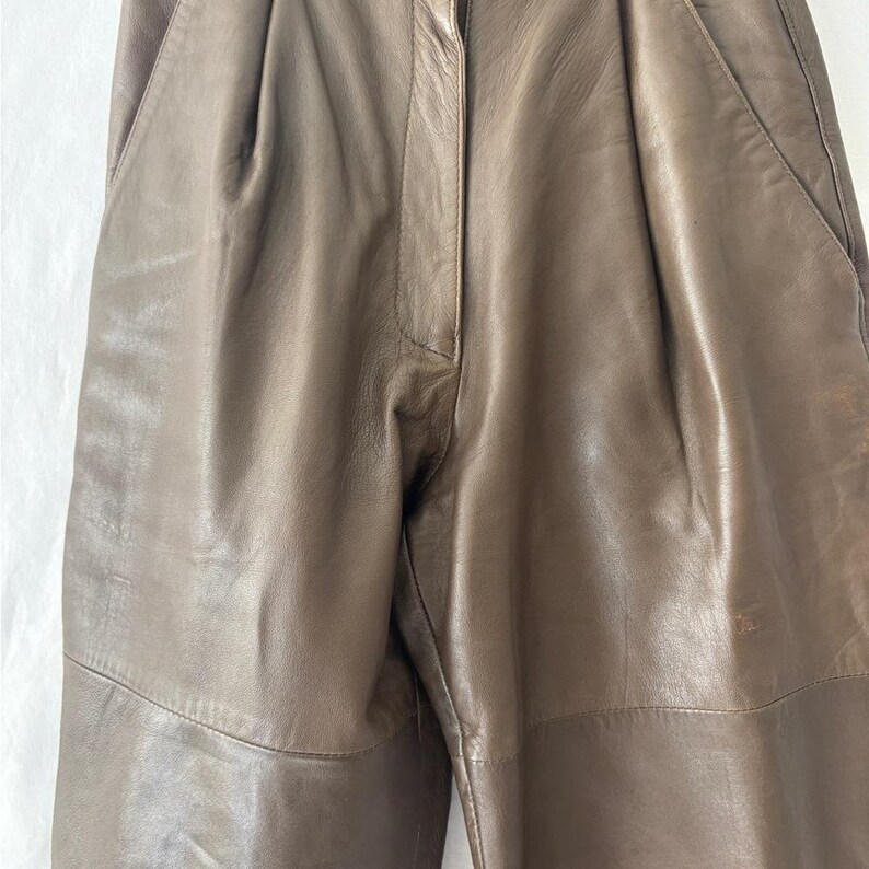 Vintage 80s Tannery West High Waisted Butter Soft Pleated Brown Leather Pants image 3
