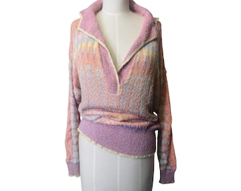 Vintage Brenda French Abstract Pastel Color-block Hand Loomed Sweater