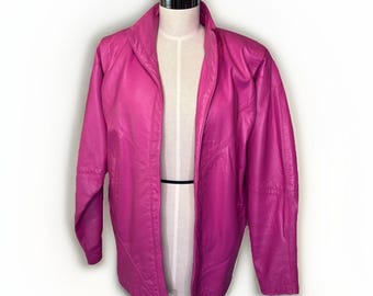 Womens Vintage 1980s Blazer Jacket Black Pink Woven Rocker Glam
