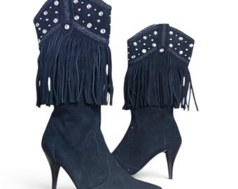 Colin Stewart Fringe And Rhinestone Heel Boots 8
