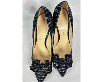 CASADEI Black Suede With Silver Accent Bow Pump Heels Size 9.5