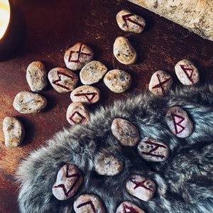 Set of Handmade Elder Futhark Runes, Sculpted, Carved and Painted Divination Runes