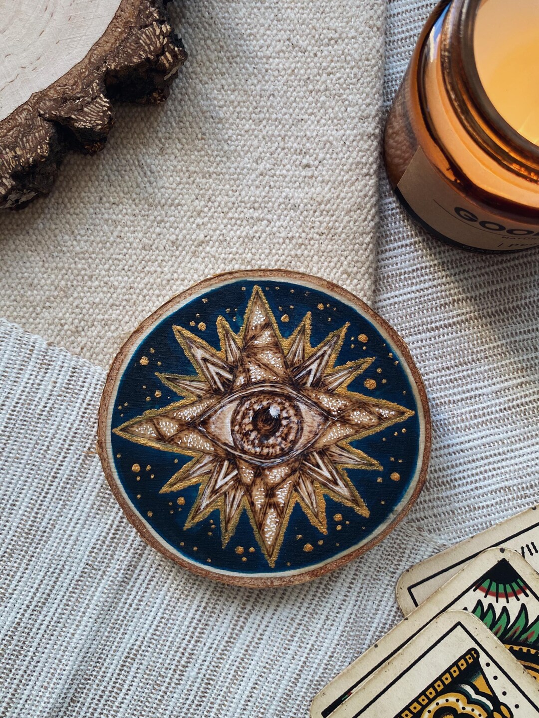 Evil Eye Wood Slice Art: Pyrography & Watercolor, Witchy Wall Decor - Etsy