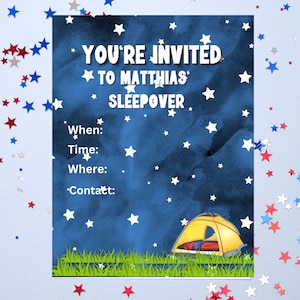 Editable Boys Birthday  Sleepover Invitation Canva Template, Printable Birthday Party Invitation, Digital Kids Party Template
