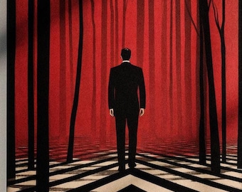 Twin Peaks Dale Cooper Black Lodge Poster: Retro Anime Fan Art (Paper/Framed Canvas)