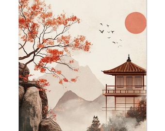 Zen Mountain Temple Art Print: Meditation Poster
