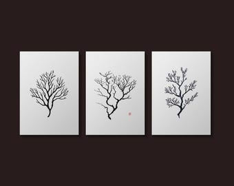 Zen Floral Art Print Set: Minimalist Japanese Ink Drawing (Digital Download)