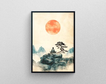 Zen Meditation Art Print: Mountain Forest Scene