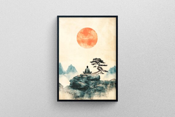 Zen Meditation Art Print: Mountain Forest Scene