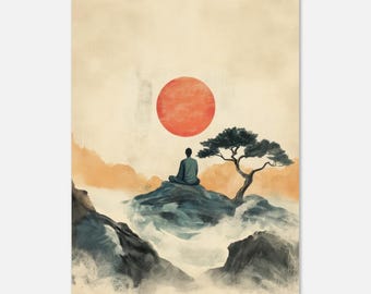 Zen Meditator Art Print: Mountain Serenity Poster