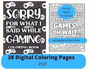 Libro para colorear de juegos, páginas para colorear para jugadores, hojas para colorear de videojuegos para adultos, archivo PDF para imprimir en casa o colorear digitalmente,