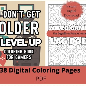 Gaming Coloring Book, Coloring Pages for Gamer, Video Game Coloring Sheets for Adults,  PDF file for Print at Home or Digital Coloring,