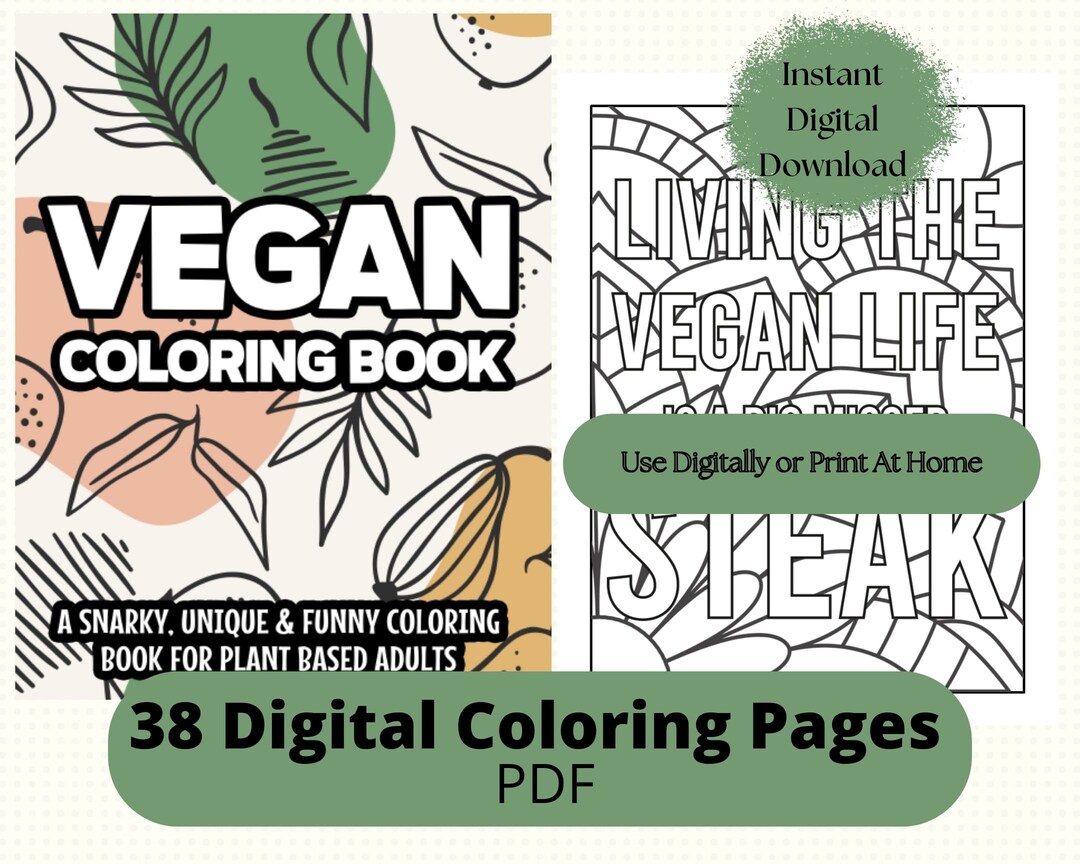 Vegan Coloring Book, Coloring Pages for Vegans, PDF File for Print at