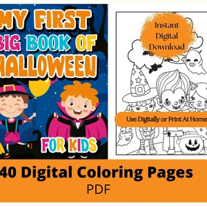 Hallowen Coloring Book, Coloring Pages for Kids, PDF file for Print at Home or Digital Coloring, Childrens Funny Halloween Coloring Pages