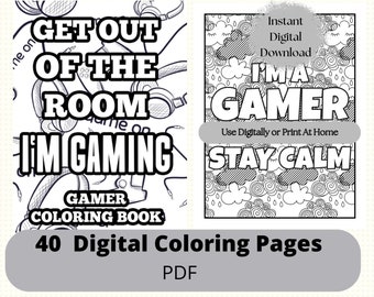 Libro para colorear de juegos, páginas para colorear para jugadores, hojas para colorear de videojuegos para adultos, archivo PDF para imprimir en casa o colorear digitalmente,