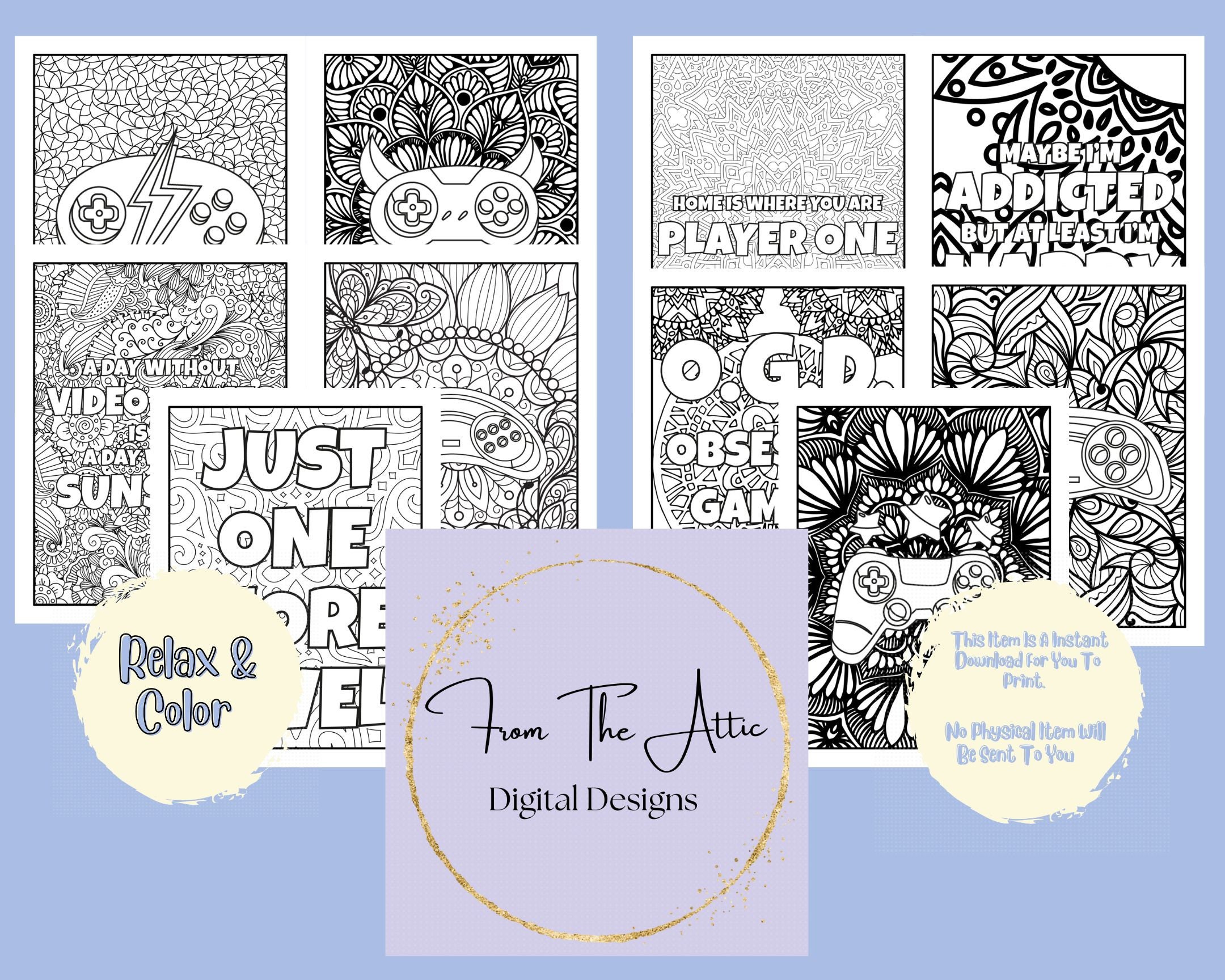 Gaming Coloring Book, Coloring Pages for Gamer, Video Game Coloring