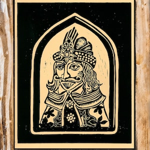 Vlad Tepes, Dracula (Vlad the Impaler) linocut art. Hand carved, original artwork, not digital. A unique handmade gift