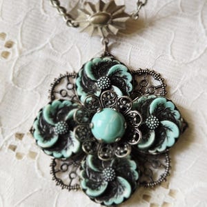 Vintage 16&quot; Faux Turquoise Silver Tone  Necklace