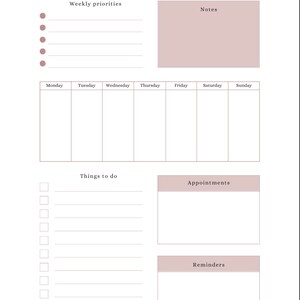 Minimalist Weekly Planner- Notes, Agenda, Things to do - Editable and Downloadable