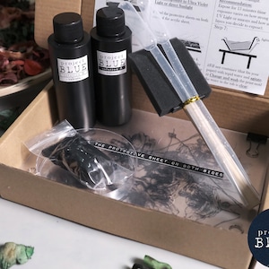 DIY-printset op zonne-energie, cyanotype-knutselset, printset op zonne-energie, doe-het-zelfkit, geschenken om te maken, kunstkits | DIY-set bloemensjablonen cyanotype