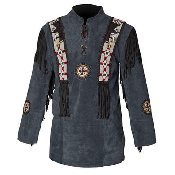 Men’s Suede Leather Jacket with Beads & Fringe | Western Cowboy Native Style Coat