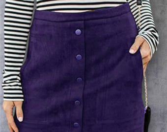 Lila Wildleder Minirock: Snap Front A-Line Lederrock