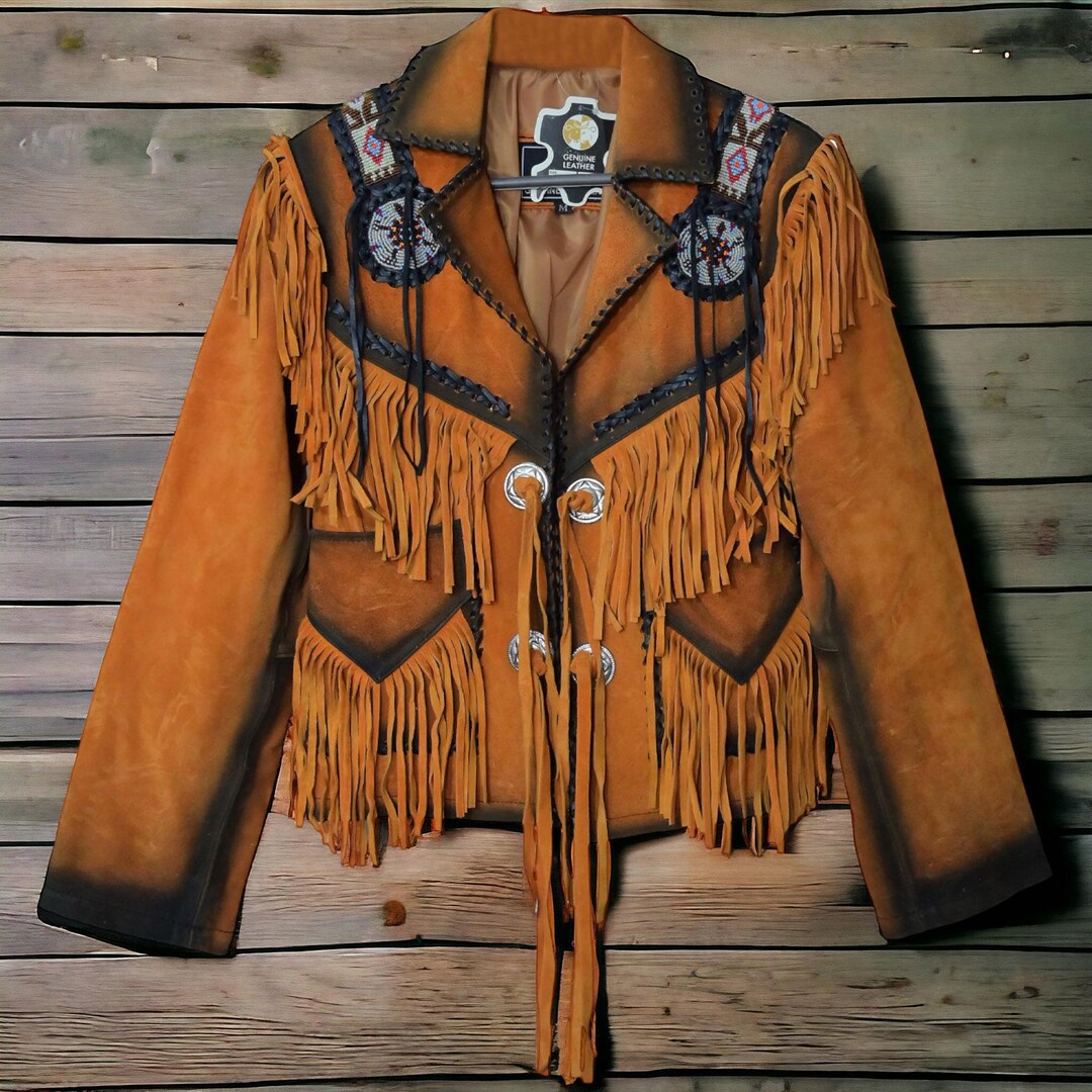 Mens Native American Cowboy Leather Jacket main image 1