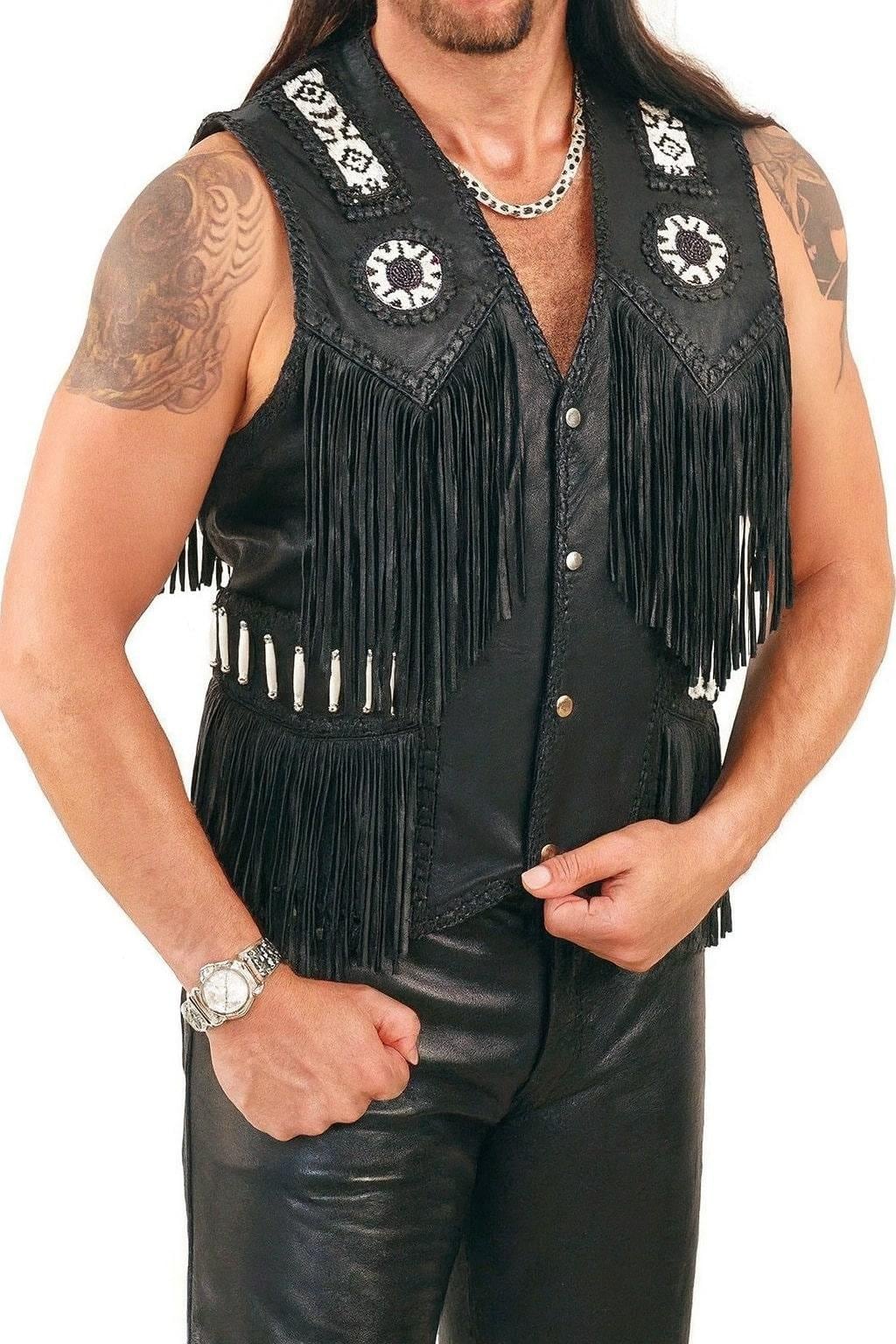Concho Western Black Leather Vest - Etsy