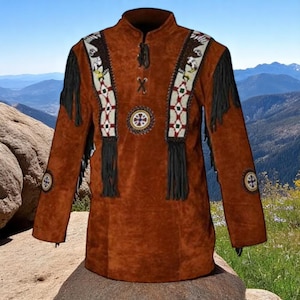 Men&#39;s Suede Fringe Jacket: Beaded Western Style - Tribal Boho Coat