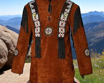 Men's Suede Fringe Jacket: Beaded Western Style - Tribal Boho Coat