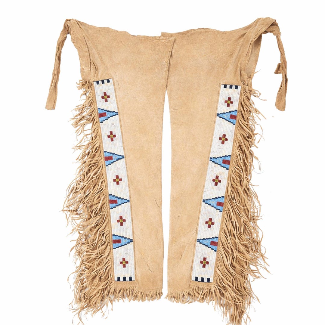 Native Chaps Handmade Suede Leggings Chaps Western Fringe Beaded Native Style ...