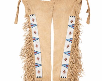 Handmade Suede Leggings Chaps Western Fringe Beaded Native Style Leather Festival Wear Pants