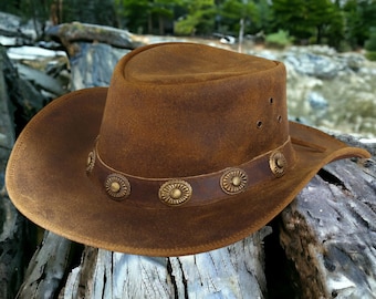 Handcrafted Leather Cowboy Hat: Western Style Outback Hat
