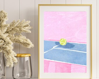 Tennis Watercolor Art, Trendy Art, Colorful Wall Art, Tennis Poster, Tennis, Sports, Digital Print, Pickleball Print, Pickleball, Preppy Art