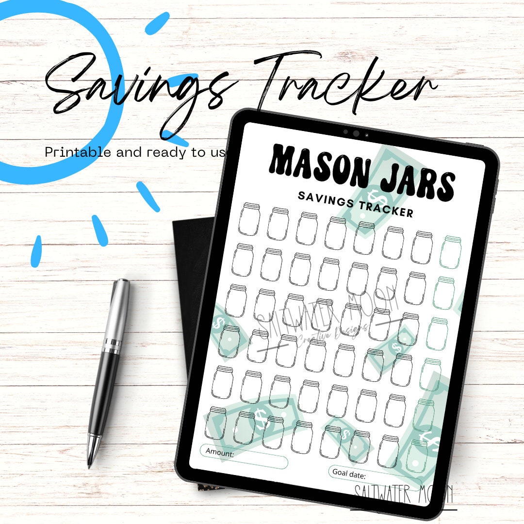 Mason Jar Savings Challenge Printable Savings Challenge Savings Tracker ...