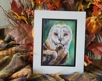 Watercolor Owl Print, Giclee Print, Matted Print, Barn Owl Art, Ready-to-Frame